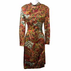 Vintage 1960s Couture Paisley Long Sleeve Dress